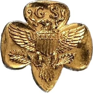 Vintage Girl Scout Trefoil Lapel Pin Gold Eagle Four Stars Brownies America